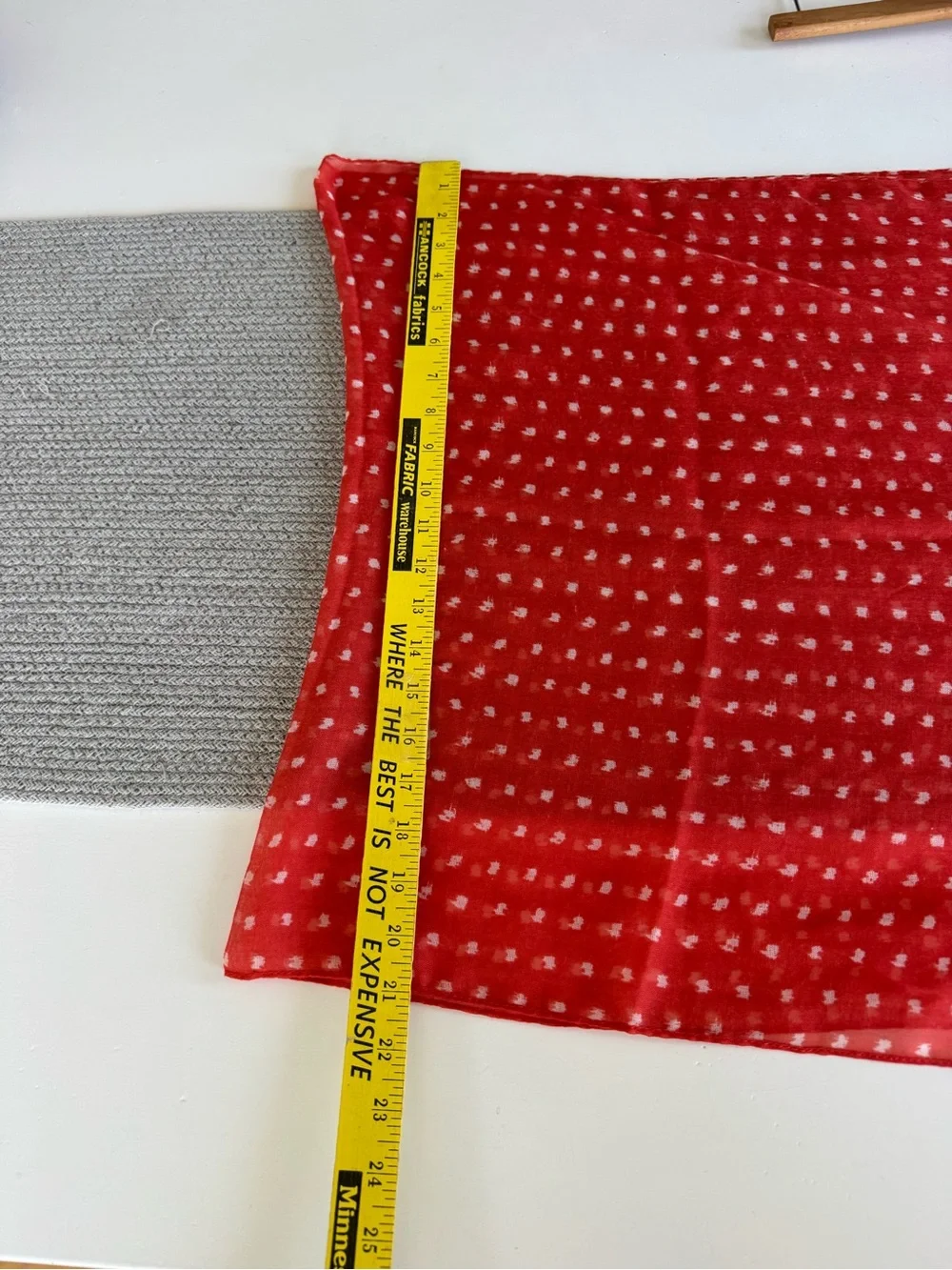 J. Crew Coral Red White Polka Dot Lightweight Rectangle Scarf with Fringe